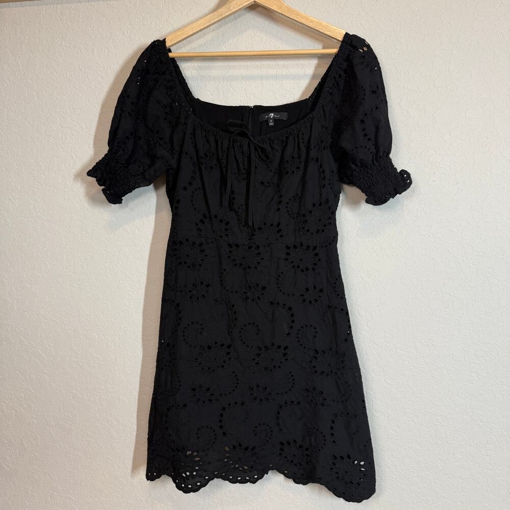 Women's 7 For All Mankind Black Eyelet Short Sleeve Tie Front Dress Size Small‎